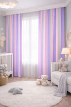 PEMBE LİLA KREM BASKILI  ÇOCUK ODASI FON PERDE MODELİ