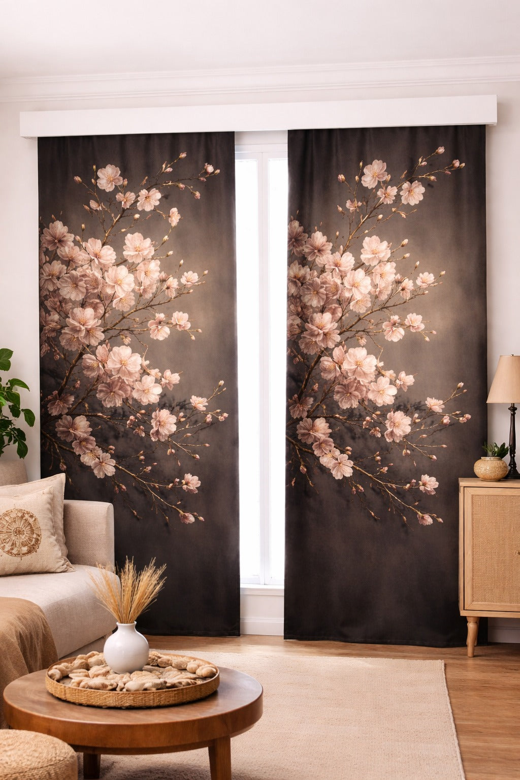 Sakura Çiçek Desenli Baskılı Fon Perde Çift Kanat ikracelik.com