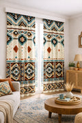 Etnik Desenli Geometrik Motifli Modern Fon Perde Çift Kanat ikracelik.com