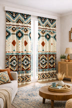 Etnik Desenli Geometrik Motifli Modern Fon Perde Çift Kanat ikracelik.com
