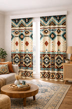 Etnik Desenli Geometrik Motifli Modern Fon Perde Çift Kanat ikracelik.com