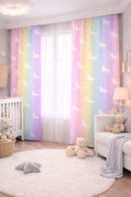 Pastel Gökkuşağı Unicorn Desenli Çocuk Odası Fon Perde Çift Kanat ikracelik.com