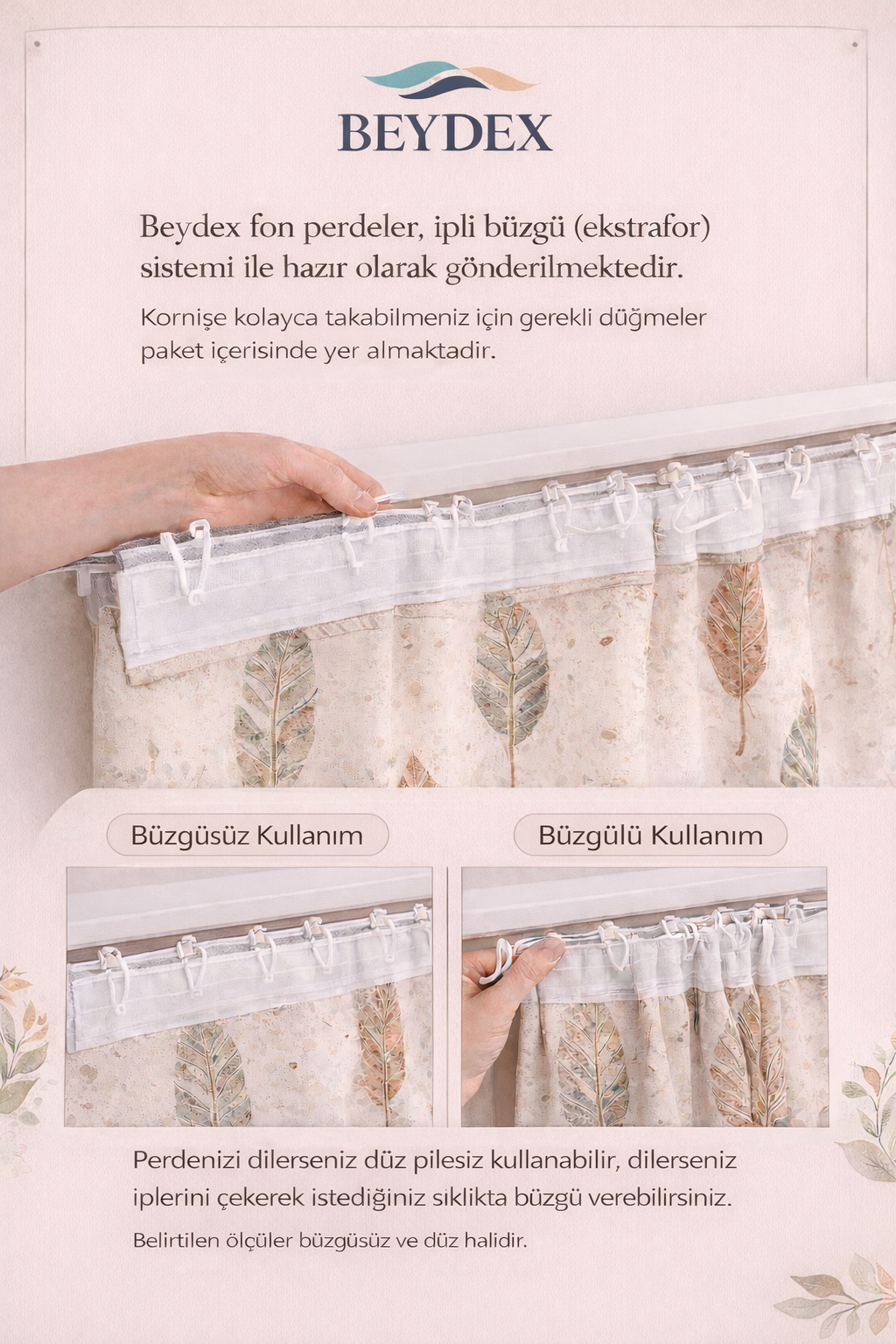 Bohem Geometrik Desenli Etnik Fon Perde Çift Kanat